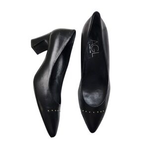 Attilio Giusti Leombruni Black Pointed Toe Mid Heel Pumps
